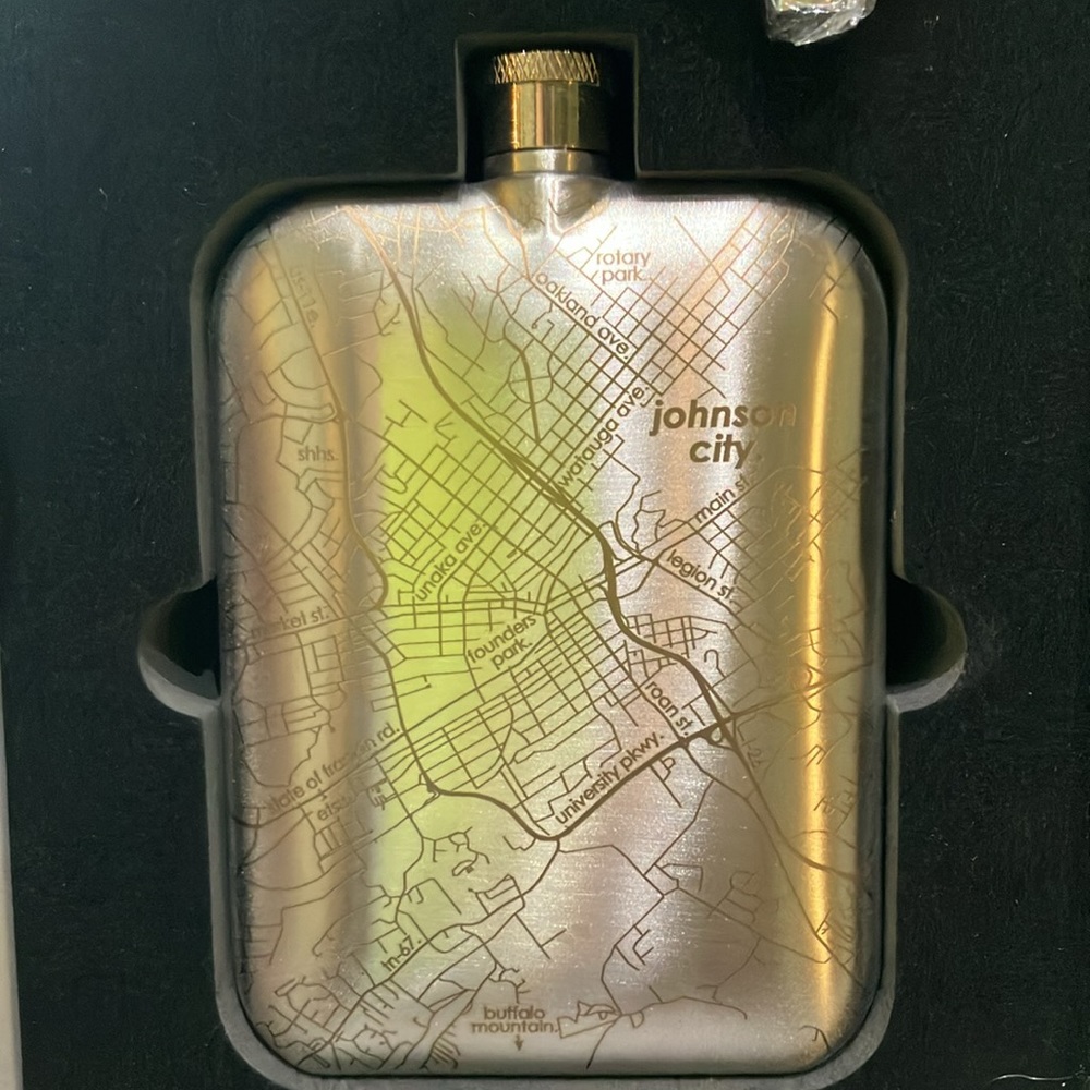 City map flask 6 oz Johnson City TN Well Told stainless steel